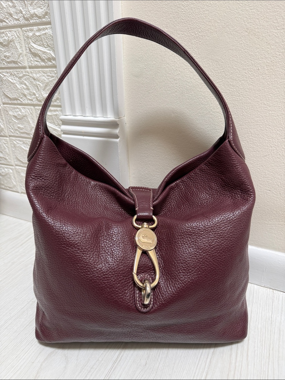 Dooney & Bourke Classic Florentine Burgundy Pebbled Leather Hobo Bag